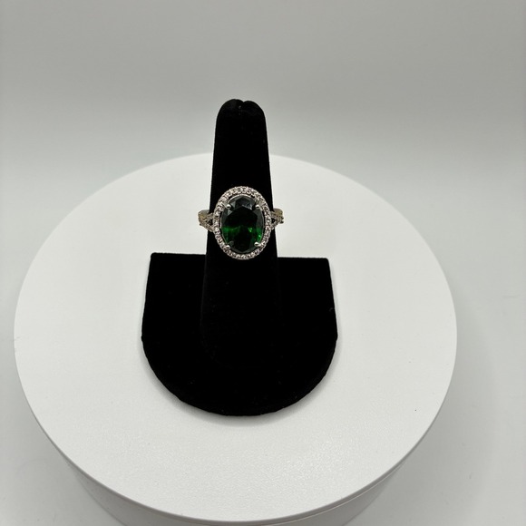 Jewelry - Women's Adjustable Ring 6.5 Green Oval Halo Adjustable Cocktail Bypass Band